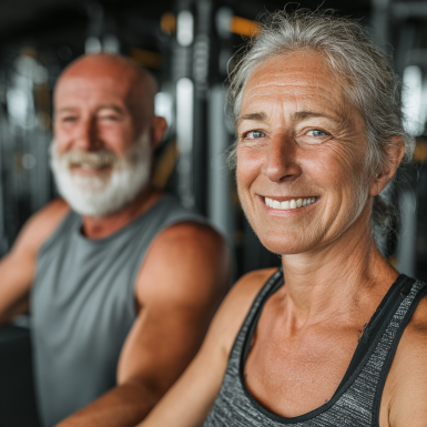 Група людей старшого віку займається йогою на природі